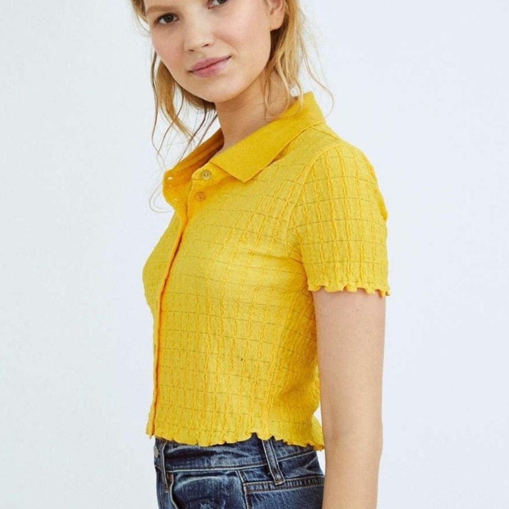 NWOT UO Yellow Button-Up Polo Top-size XS